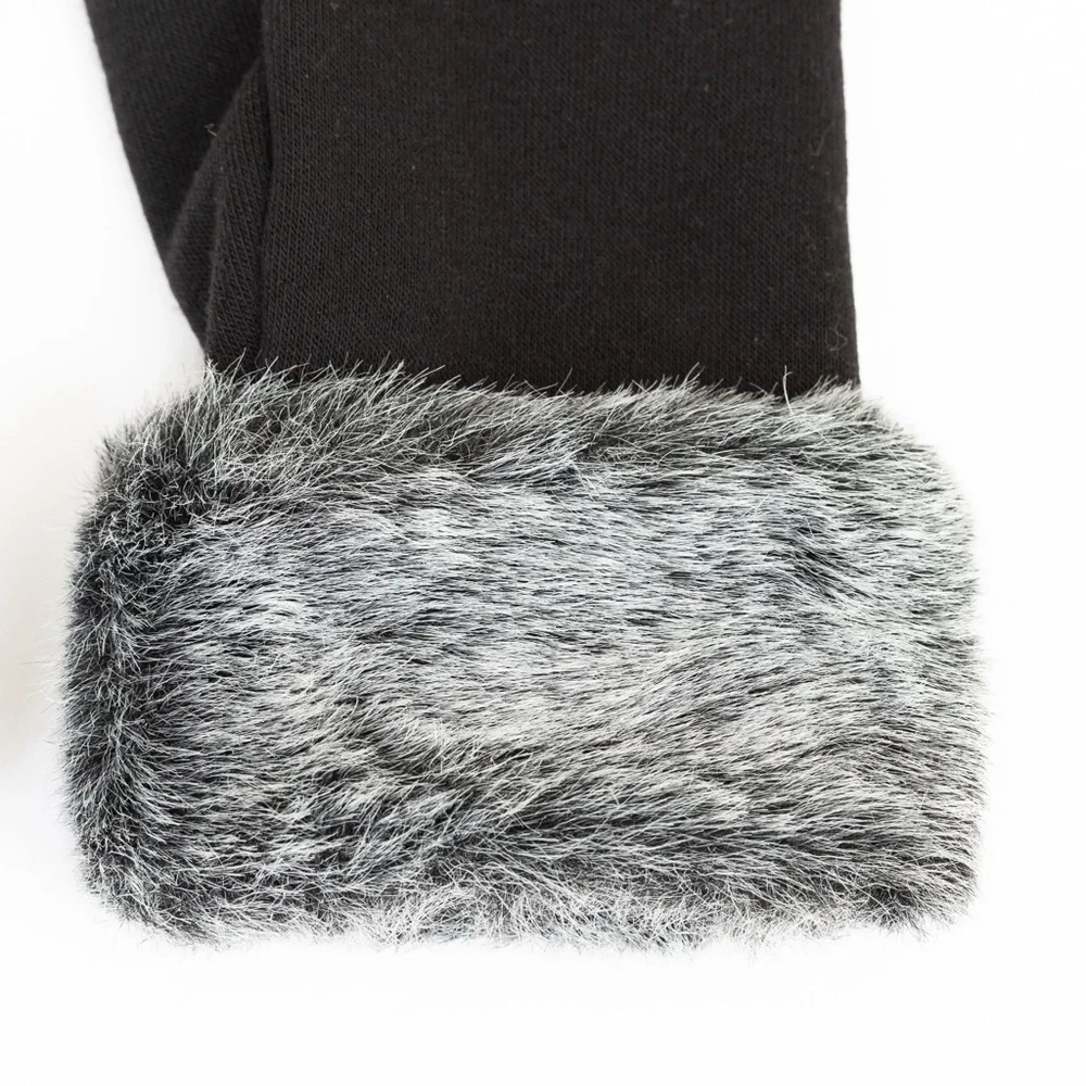 Faux fur trimmed gloves luxury black & gray